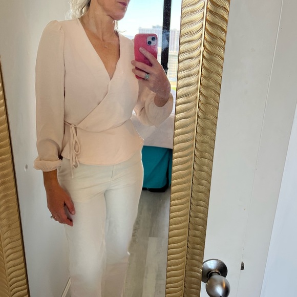 Beige wrap top with drawstring waist sz S - Picture 4 of 7